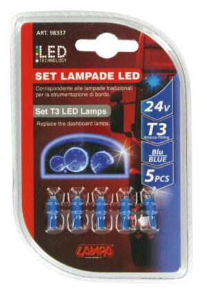 24V Kit Lampade cruscotto Led 1 Led - (T3) - W2x4,6d - 5 pz  - D/Blister - Blu - immagine 3