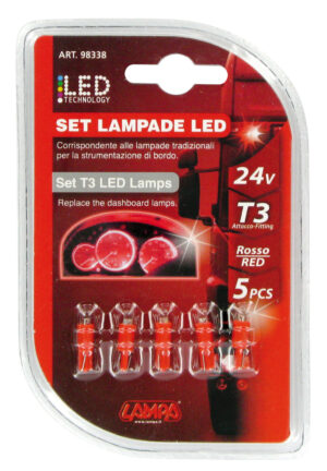 24V Kit Lampade cruscotto Led 1 Led - (T3) - W2x4,6d - 5 pz  - D/Blister - Rosso - immagine 3
