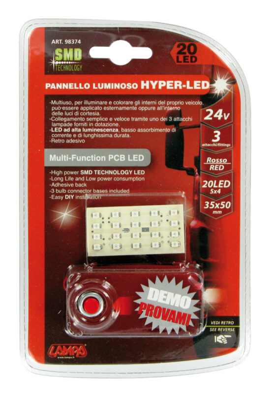 24V Hyper-Led - Pannello 20 SMD - 25x50 mm - 1 pz - D/Blister - Rosso - immagine 2