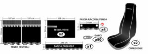 Melissa, set tende e coprisedili in microfibra per camion - Nero - immagine 2